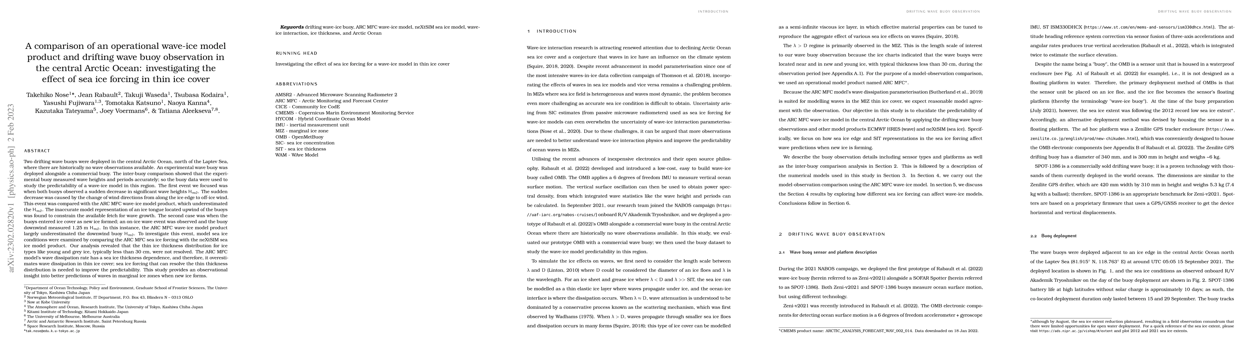 Thumbnail for A comparison of an operational wave-ice model product and drifting wave
  buoy observation in the central Arctic Ocean: investigating the effect of sea
  ice forcing in thin ice cover