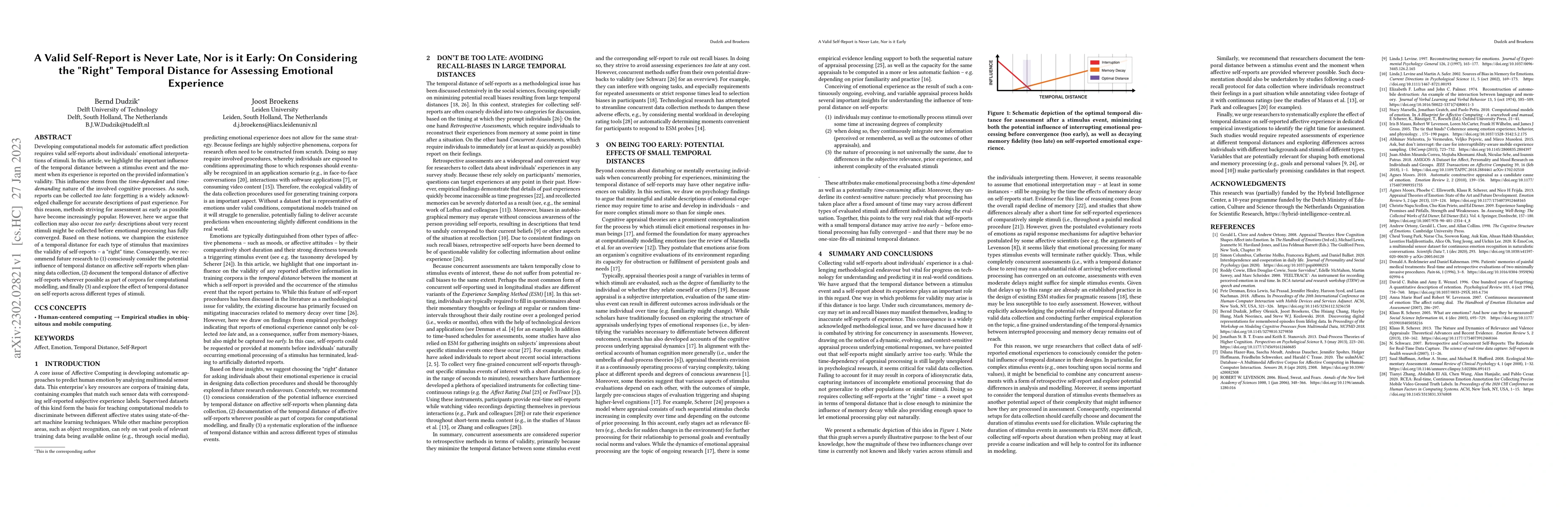 Thumbnail for A Valid Self-Report is Never Late, Nor is it Early: On Considering the
  "Right" Temporal Distance for Assessing Emotional Experience