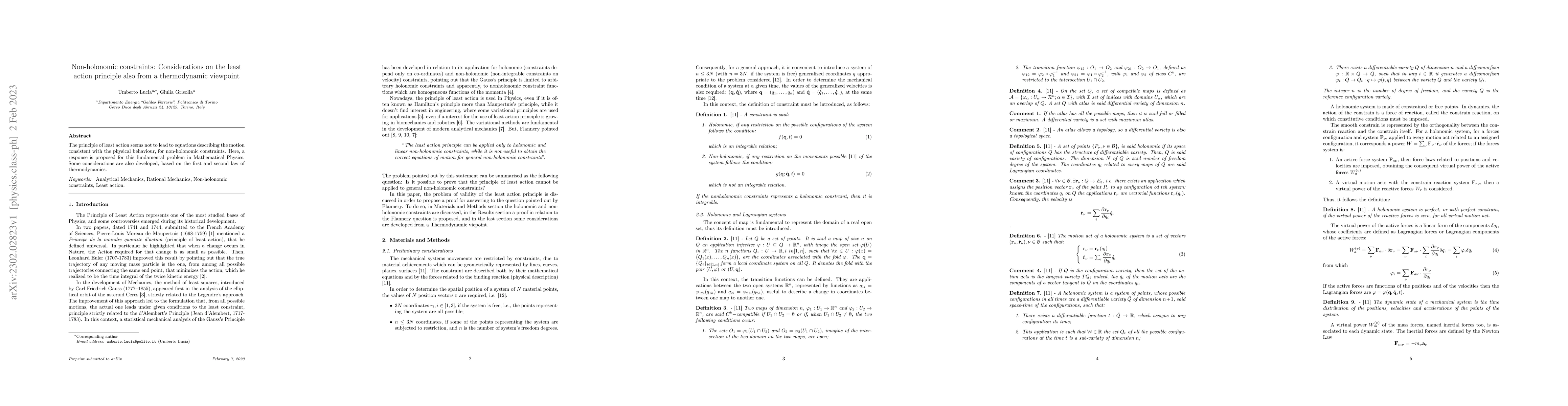 Thumbnail for Non-holonomic constraints: Considerations on the least action principle
  also from a thermodynamic viewpoint