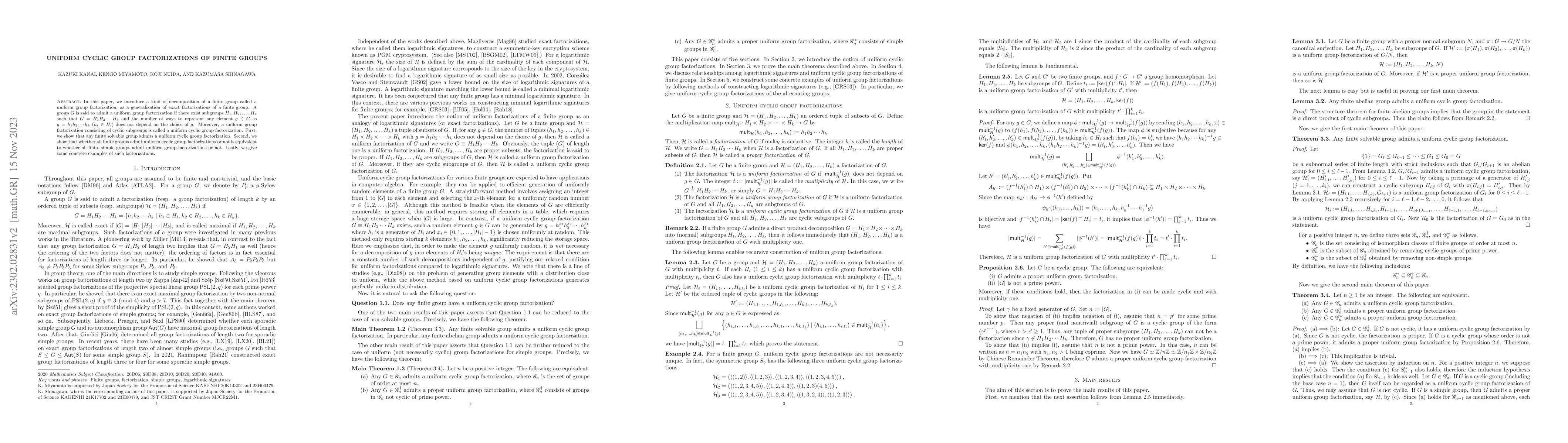 Thumbnail for Uniform Cyclic Group Factorizations of Finite Groups