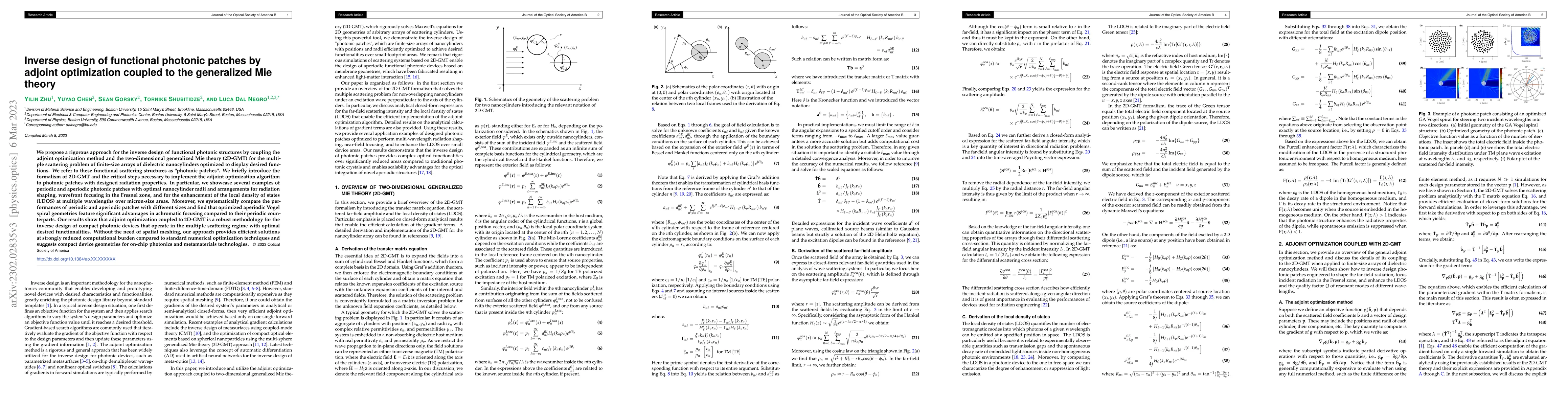 Thumbnail for Inverse design of functional photonic patches by adjoint optimization
  coupled to the generalized Mie theory