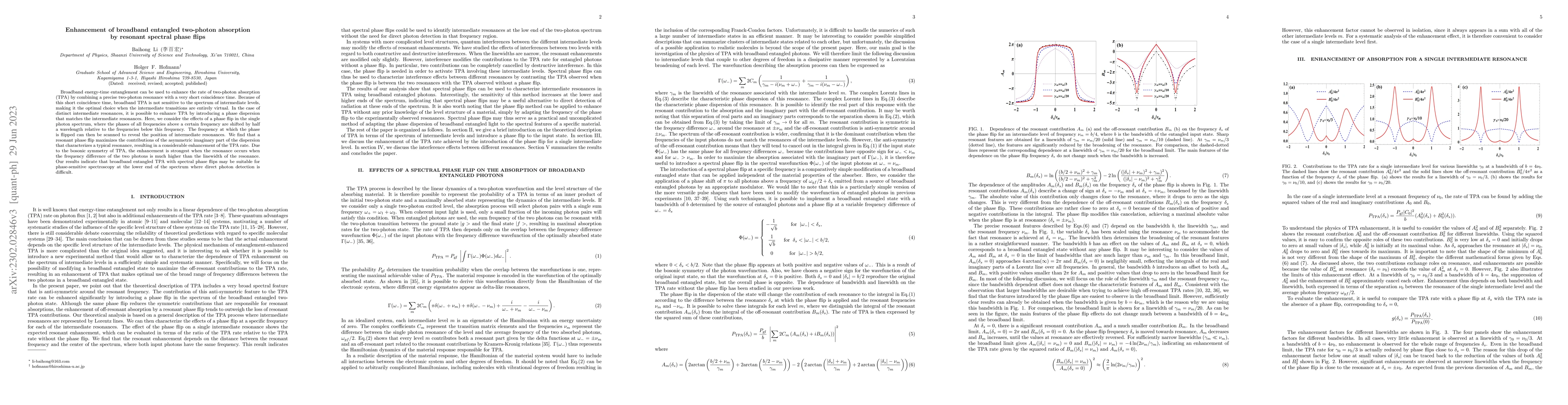 Thumbnail for Enhancement of broadband entangled two-photon absorption by resonant
  spectral phase flips