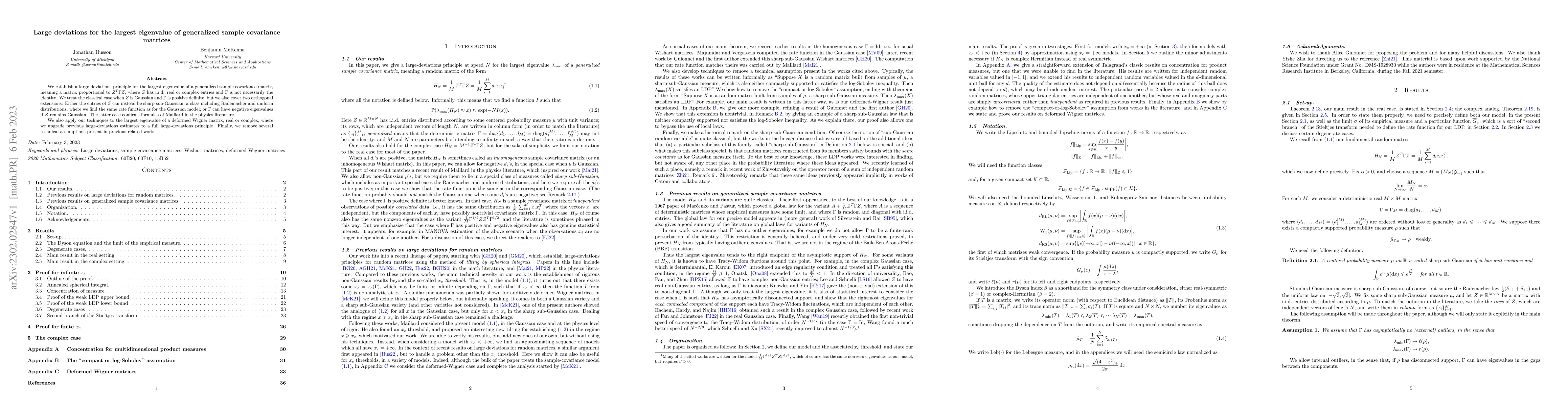 Thumbnail for Large deviations for the largest eigenvalue of generalized sample
  covariance matrices