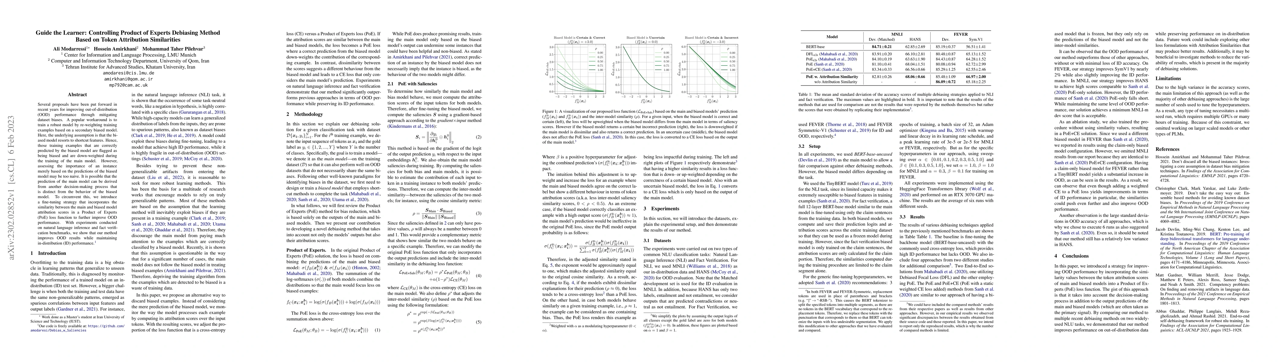 Thumbnail for Guide the Learner: Controlling Product of Experts Debiasing Method Based
  on Token Attribution Similarities
