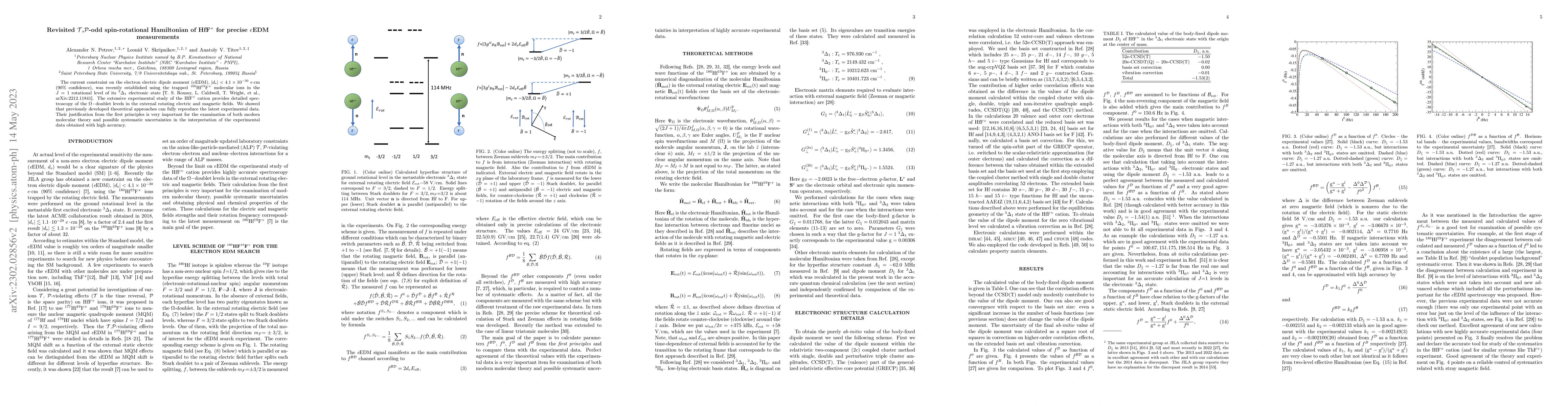 Thumbnail for Revisited $\mathcal{T}$, $\mathcal{P}$-odd spin-rotational Hamiltonian
  of HfF$^+$ for precise $e$EDM measurements