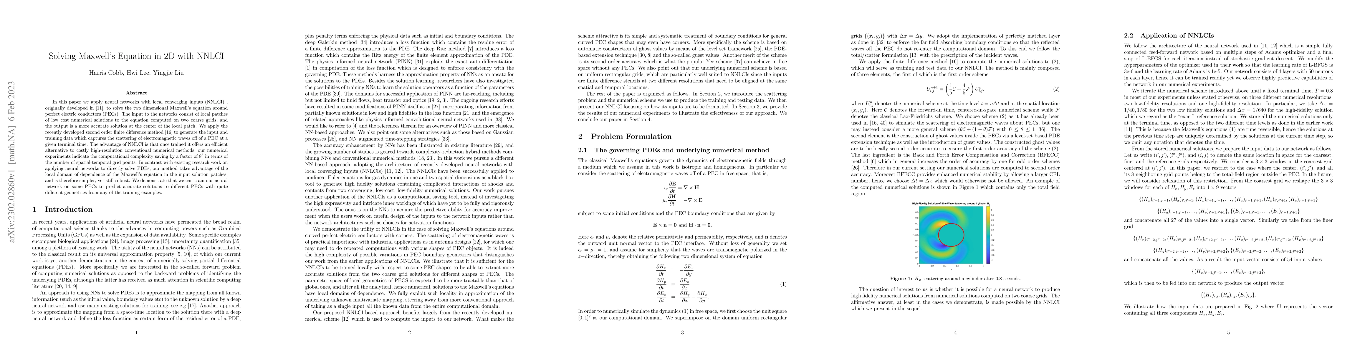 Thumbnail for Solving Maxwell's Equation in 2D with Neural Networks with Local
  Converging Inputs