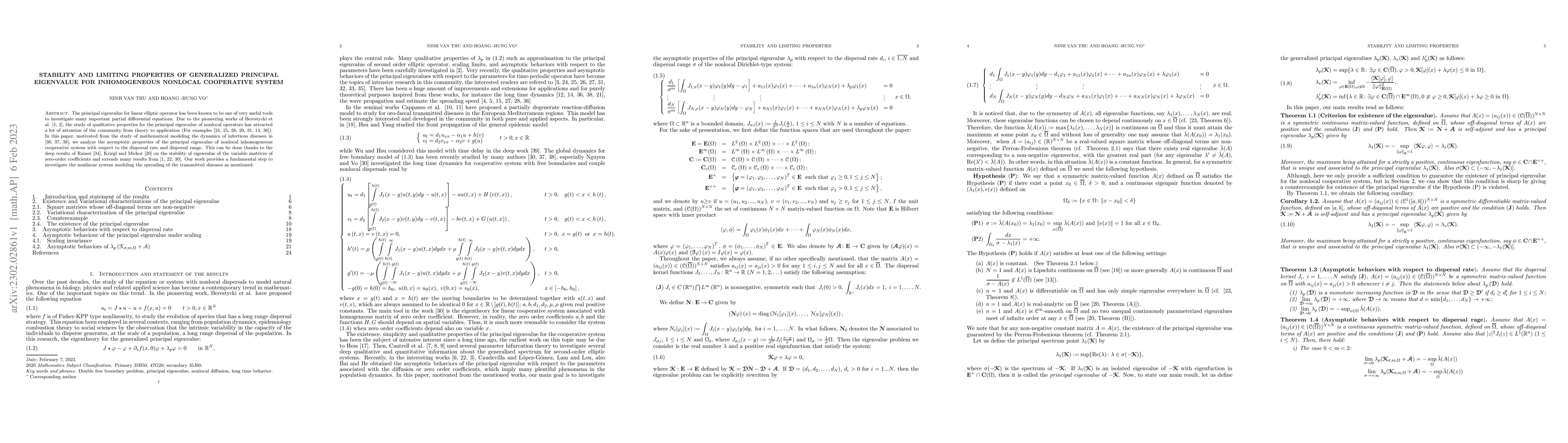 Thumbnail for Stability and limiting properties of generalized principal eigenvalue
  for inhomogeneous nonlocal cooperative system