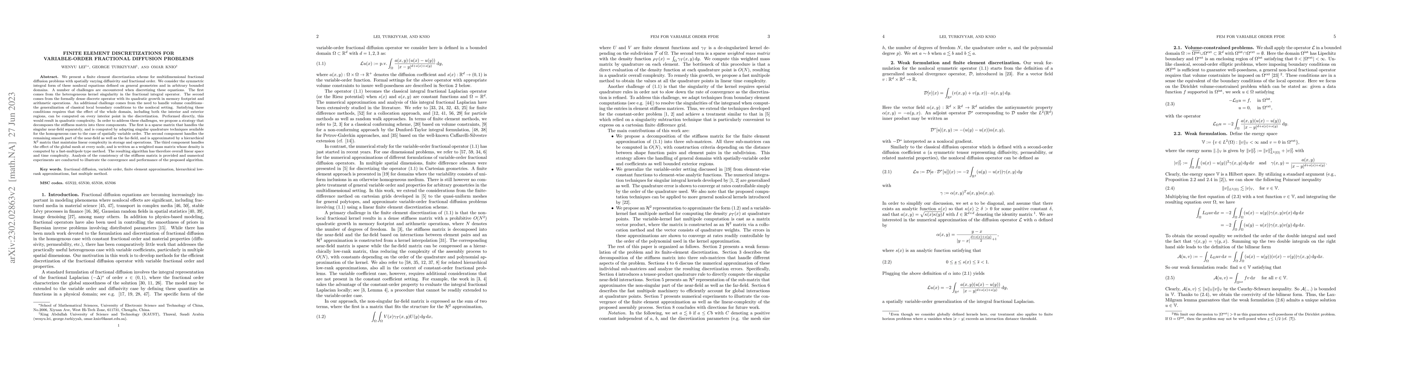 Thumbnail for Finite element discretizations for variable-order fractional diffusion
  problems