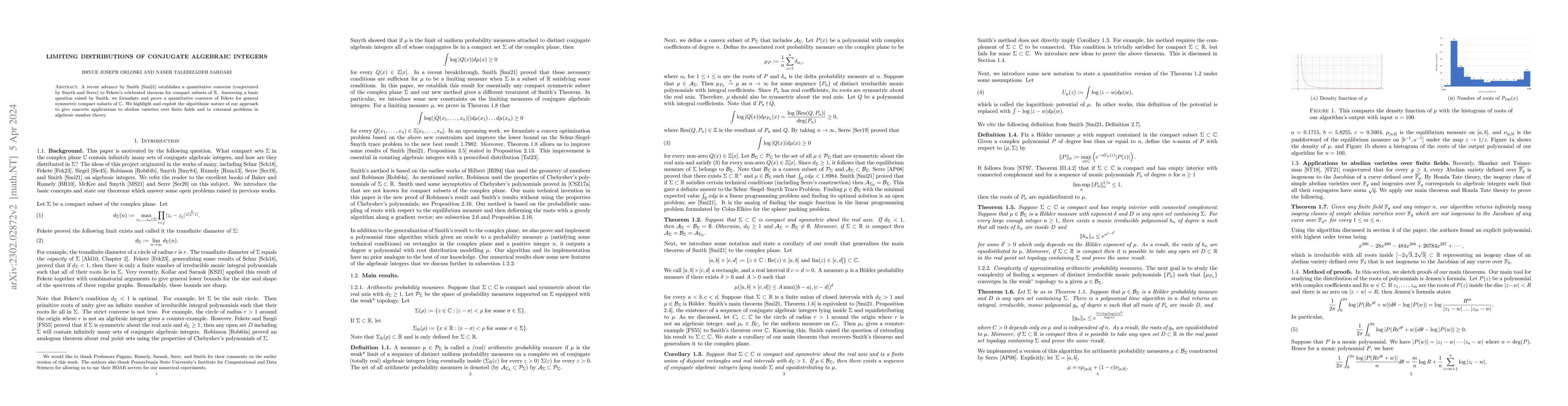 Thumbnail for Limiting distributions of conjugate algebraic integers