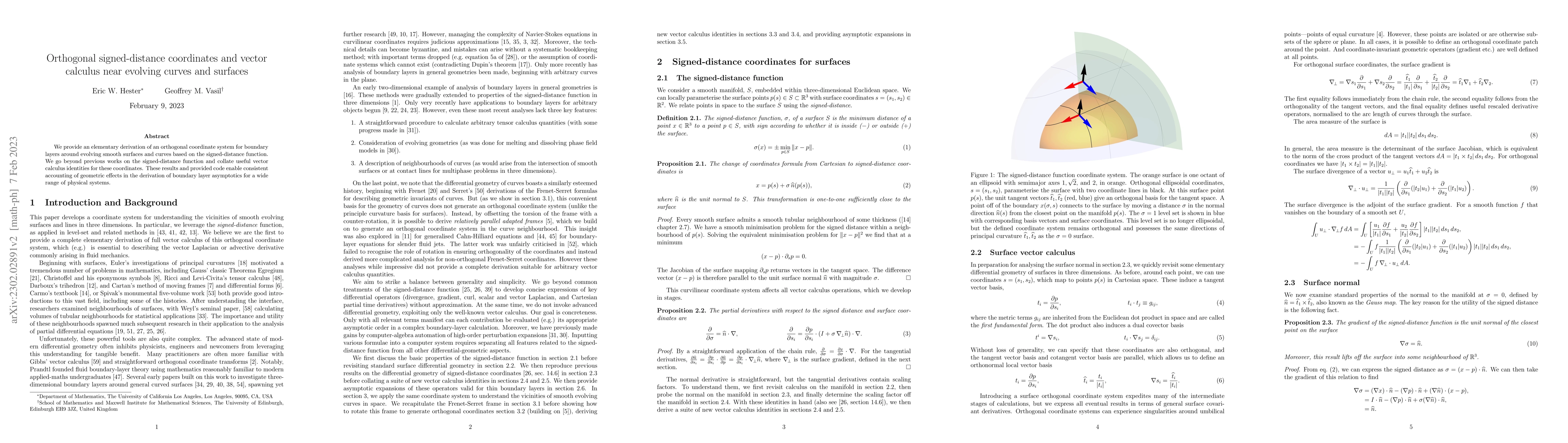 Thumbnail for Orthogonal signed-distance coordinates and vector calculus near evolving
  curves and surfaces