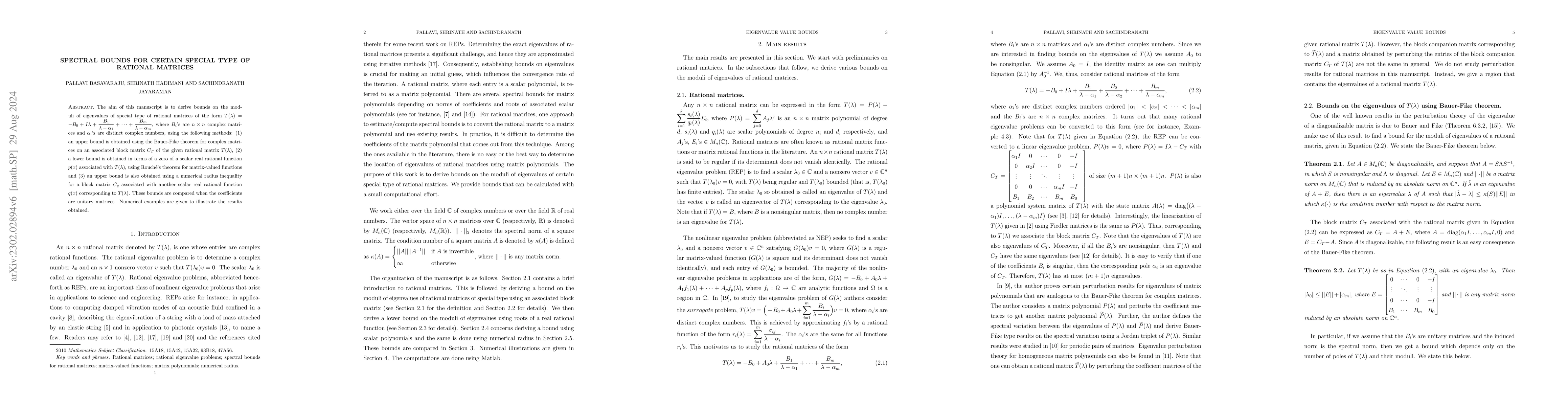 Thumbnail for Spectral bounds for certain special type of rational matrices