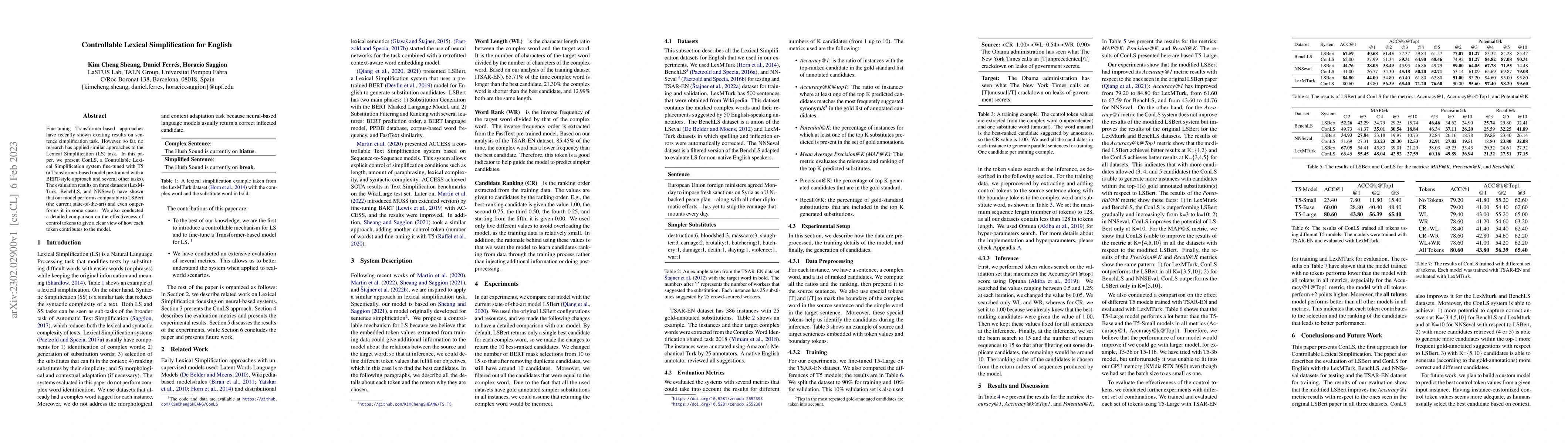 Thumbnail for Controllable Lexical Simplification for English