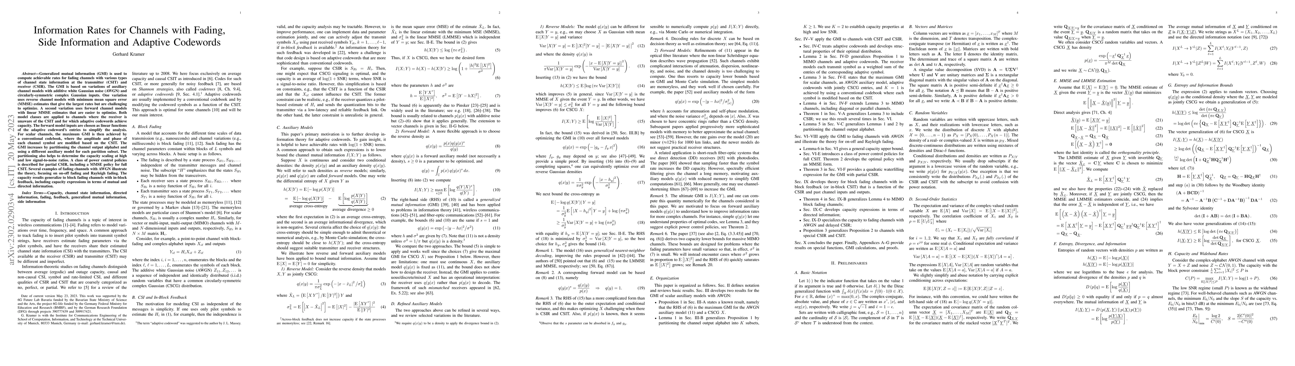 Thumbnail for Information Rates for Channels with Fading, Side Information and
  Adaptive Codewords