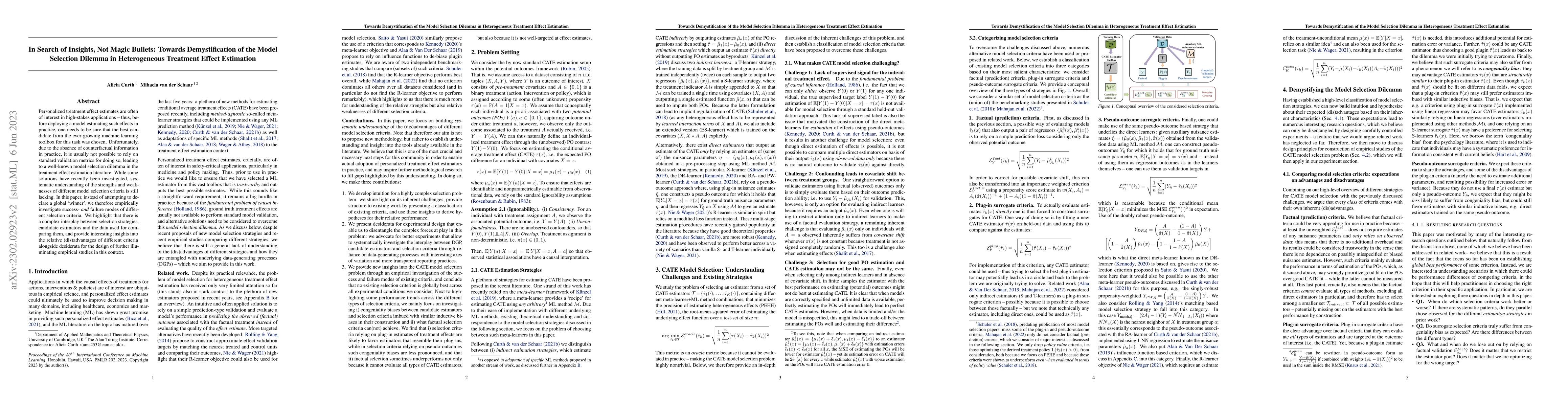 Thumbnail for In Search of Insights, Not Magic Bullets: Towards Demystification of the
  Model Selection Dilemma in Heterogeneous Treatment Effect Estimation