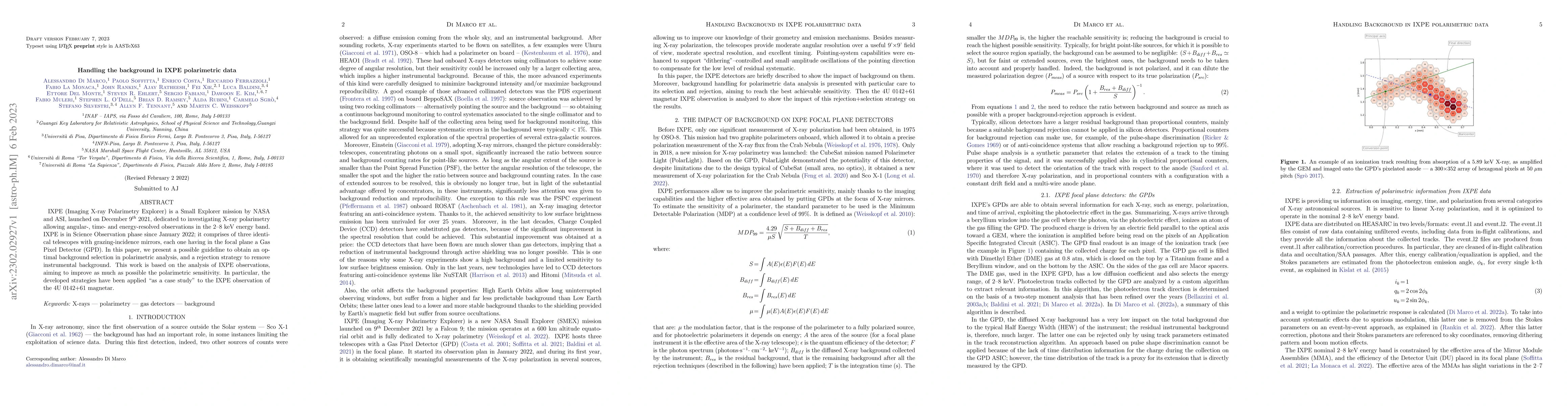 Thumbnail for Handling Background in IXPE polarimetric data