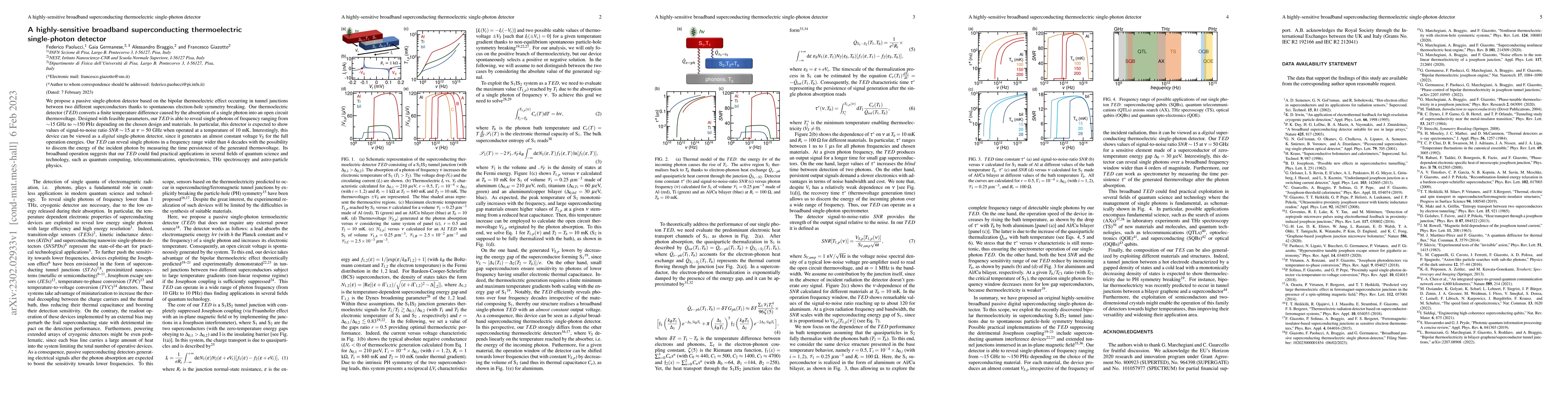 Thumbnail for A highly-sensitive broadband superconducting thermoelectric
  single-photon detector