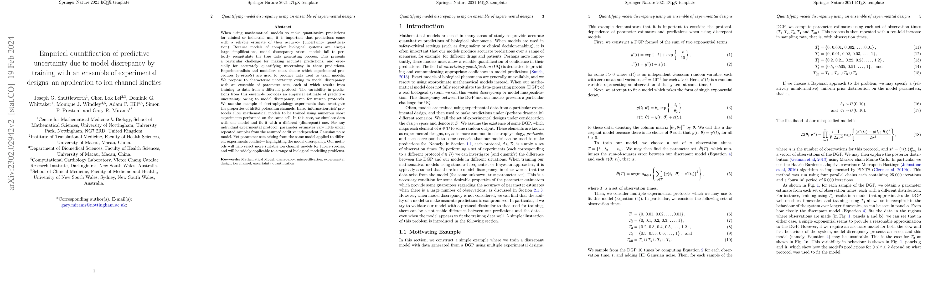 Thumbnail for Empirical quantification of predictive uncertainty due to model
  discrepancy by training with an ensemble of experimental designs: an
  application to ion channel kinetics
