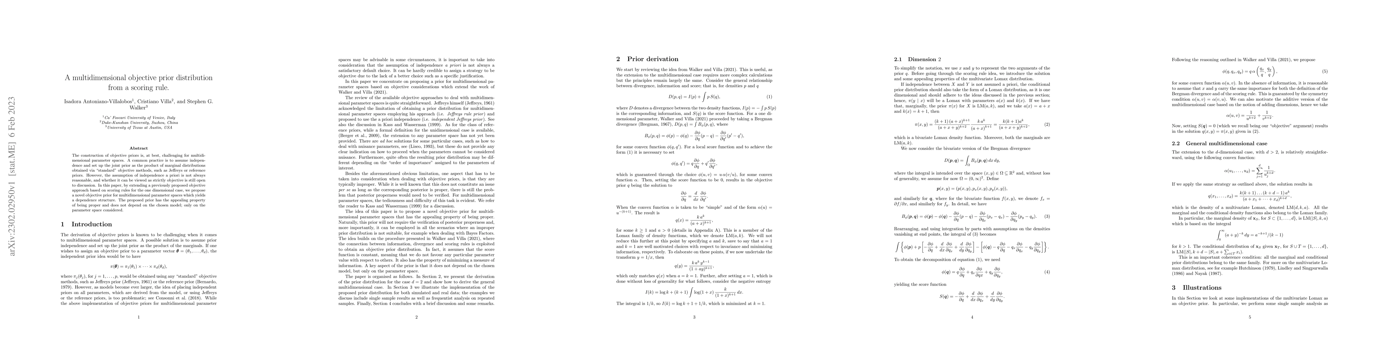 Thumbnail for A multidimensional objective prior distribution from a scoring rule
