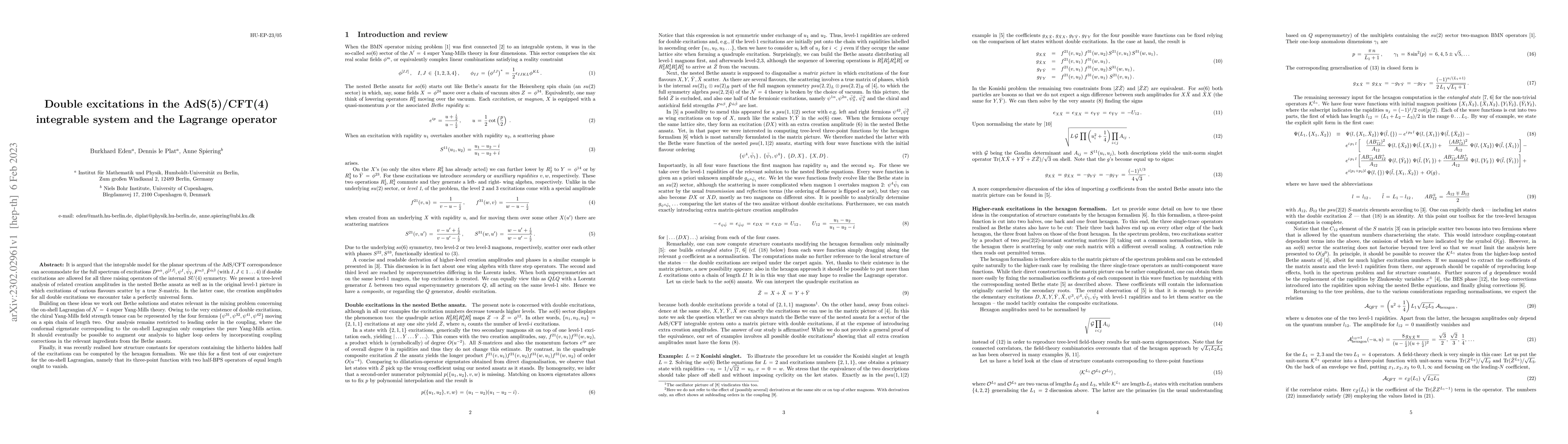 Thumbnail for Double excitations in the AdS(5)/CFT(4) integrable system and the
  Lagrange operator