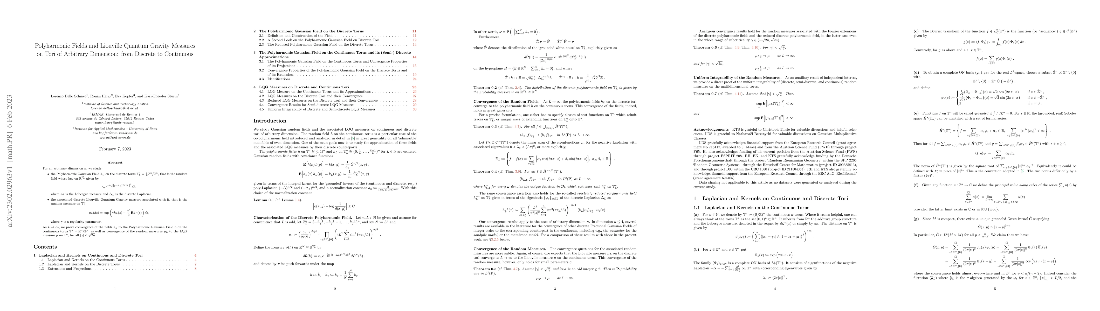 Thumbnail for Polyharmonic Fields and Liouville Quantum Gravity Measures on Tori of
  Arbitrary Dimension: from Discrete to Continuous