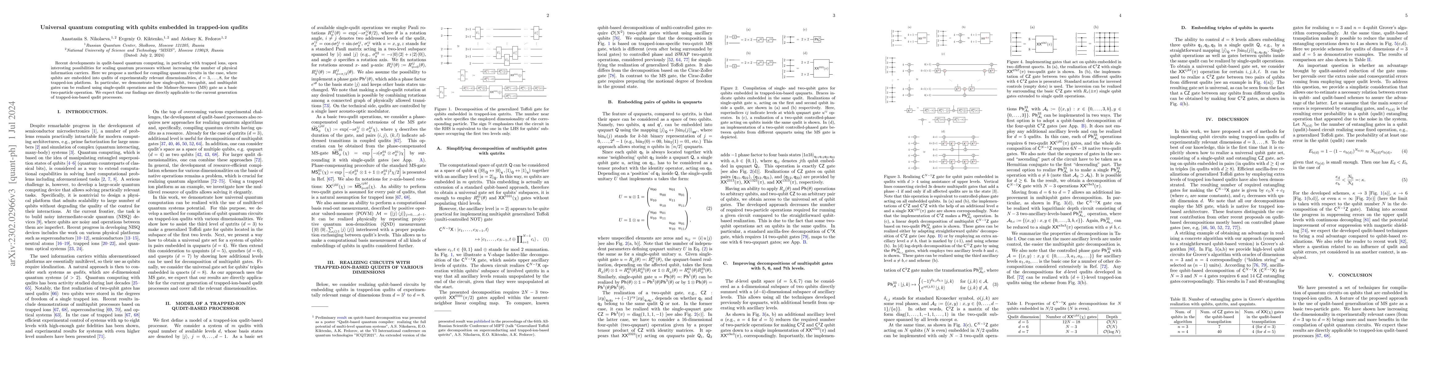 Thumbnail for Universal quantum computing with qubits embedded in trapped-ion qudits