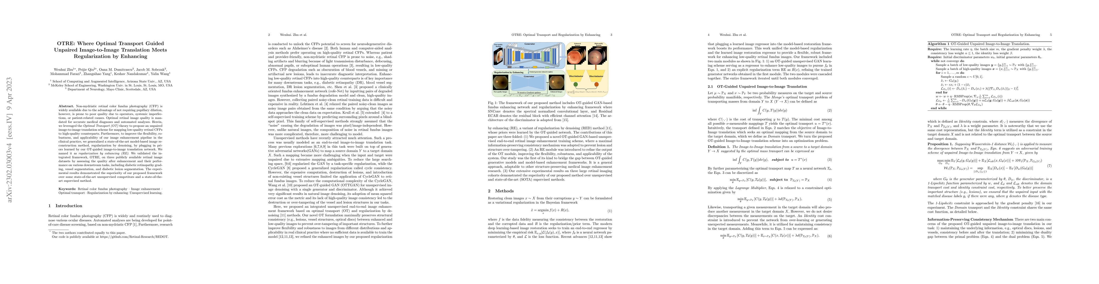 Thumbnail for OTRE: Where Optimal Transport Guided Unpaired Image-to-Image Translation
  Meets Regularization by Enhancing