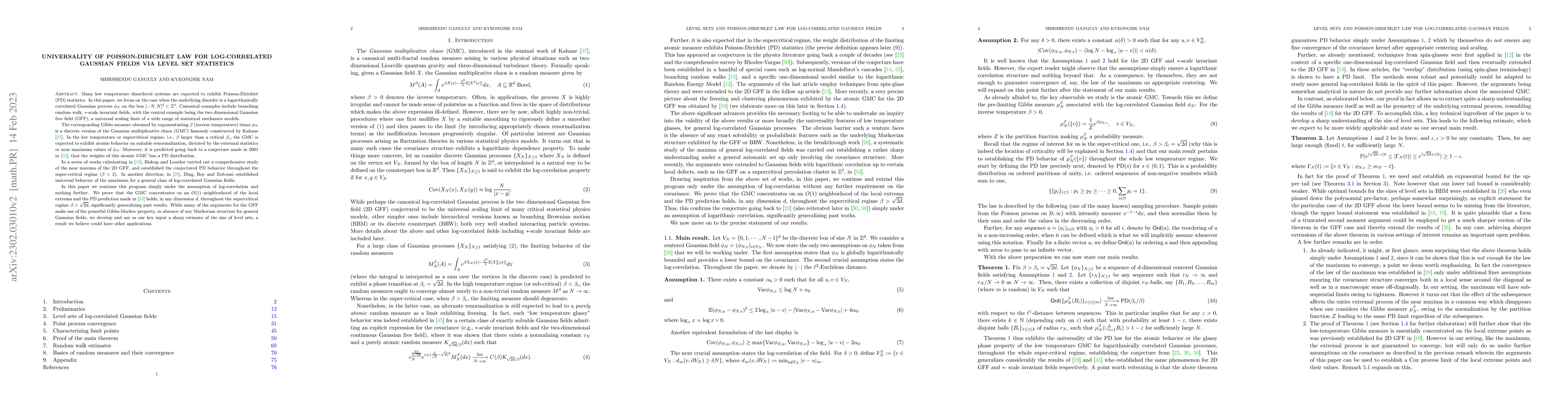 Thumbnail for Universality of Poisson-Dirichlet law for log-correlated Gaussian fields
  via level set statistics