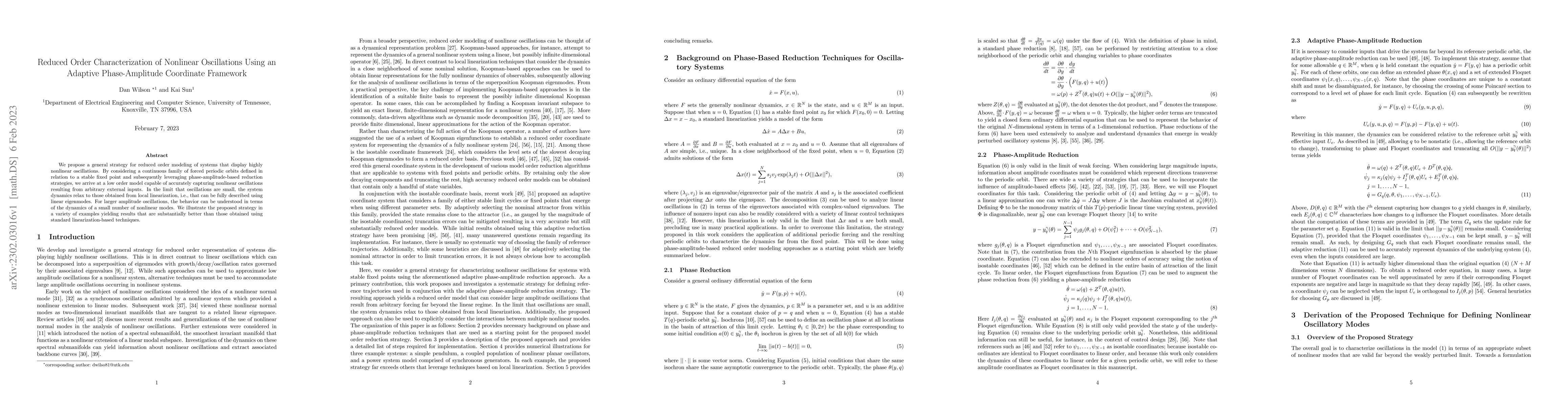 Thumbnail for Reduced Order Characterization of Nonlinear Oscillations Using an
  Adaptive Phase-Amplitude Coordinate Framework
