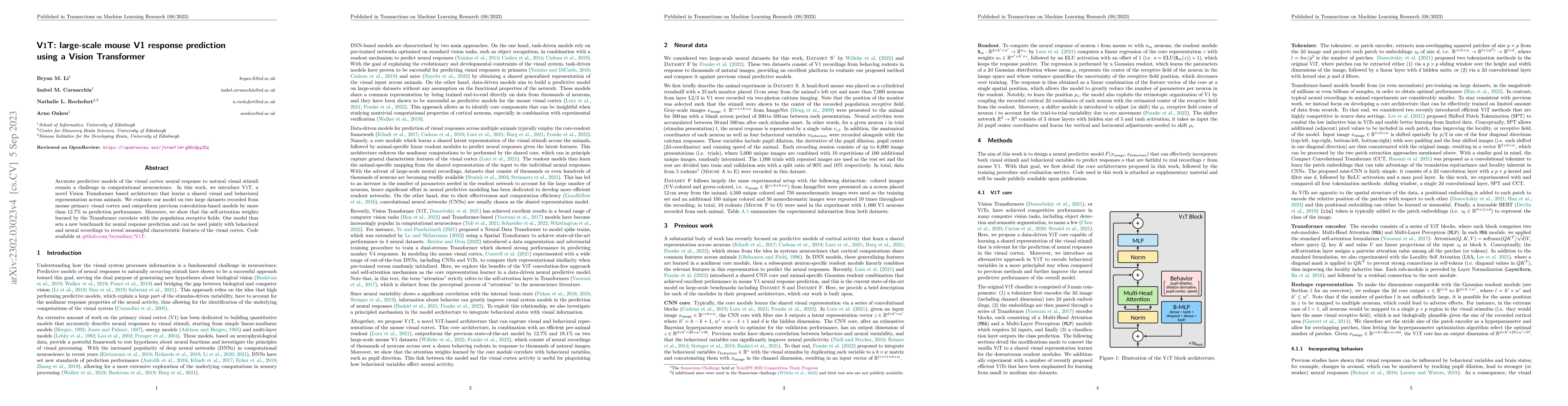 Thumbnail for V1T: large-scale mouse V1 response prediction using a Vision Transformer
