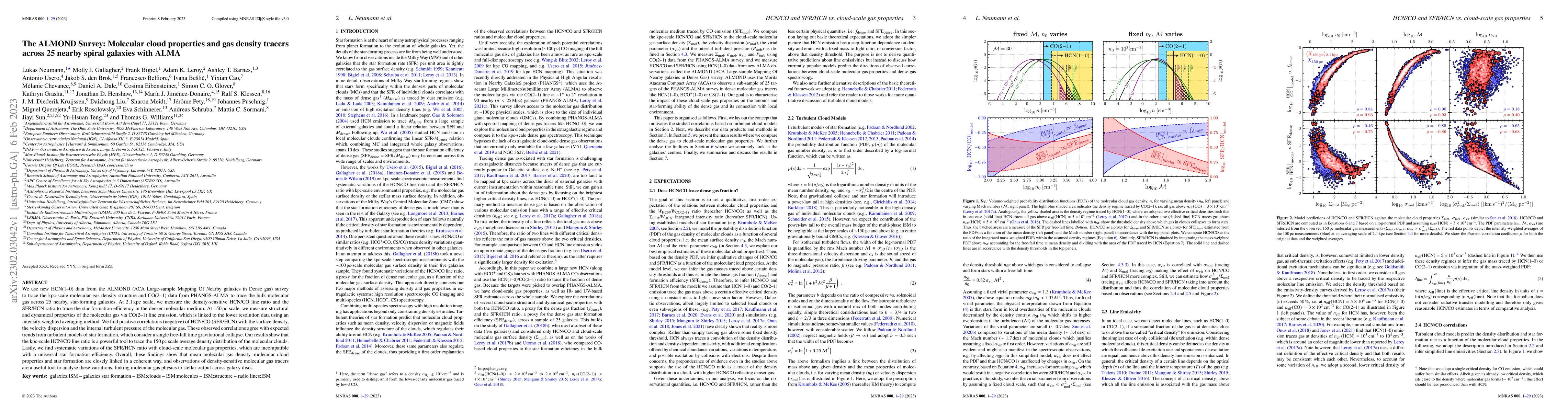 Thumbnail for The ALMOND Survey: Molecular cloud properties and gas density tracers
  across 25 nearby spiral galaxies with ALMA