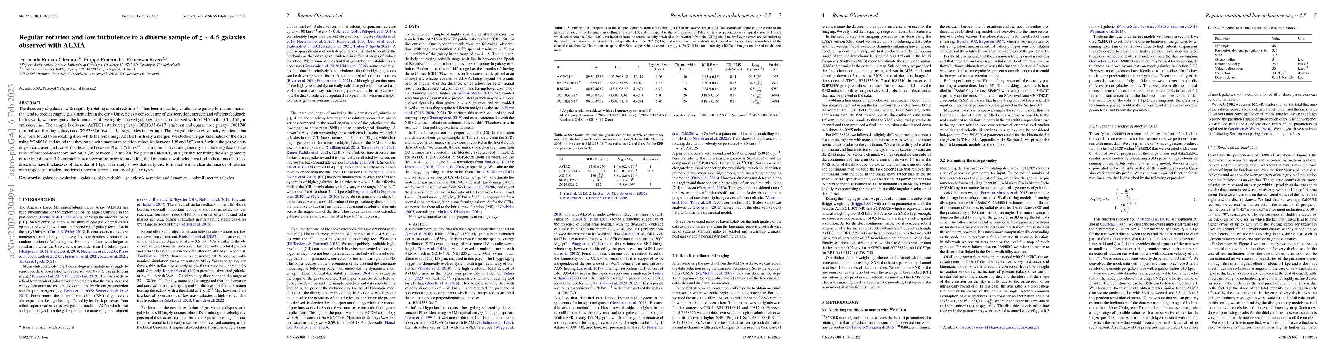 Thumbnail for Regular rotation and low turbulence in a diverse sample of z ~ 4.5
  galaxies observed with ALMA