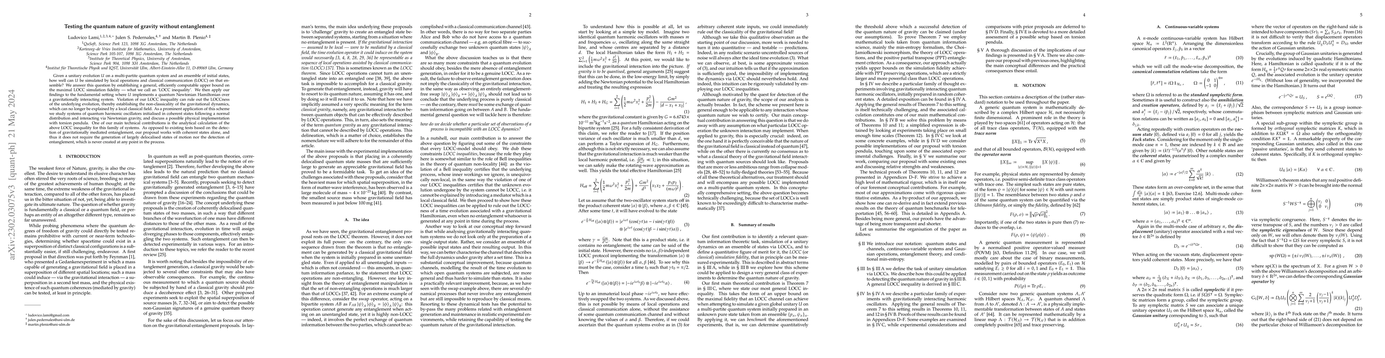 Thumbnail for Testing the quantum nature of gravity without entanglement