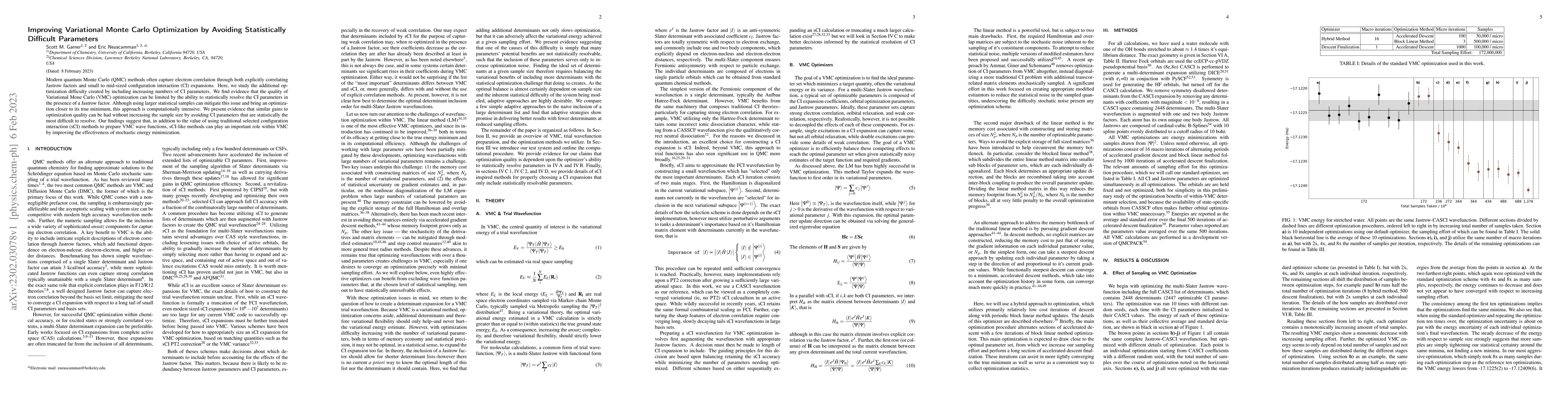 Thumbnail for Improving Variational Monte Carlo Optimization by Avoiding Statistically
  Difficult Parameters