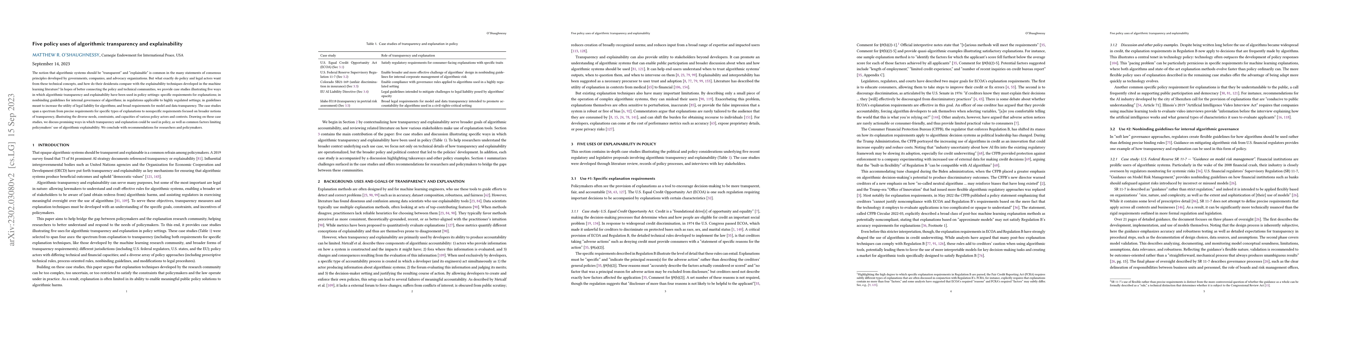 Thumbnail for Five policy uses of algorithmic transparency and explainability