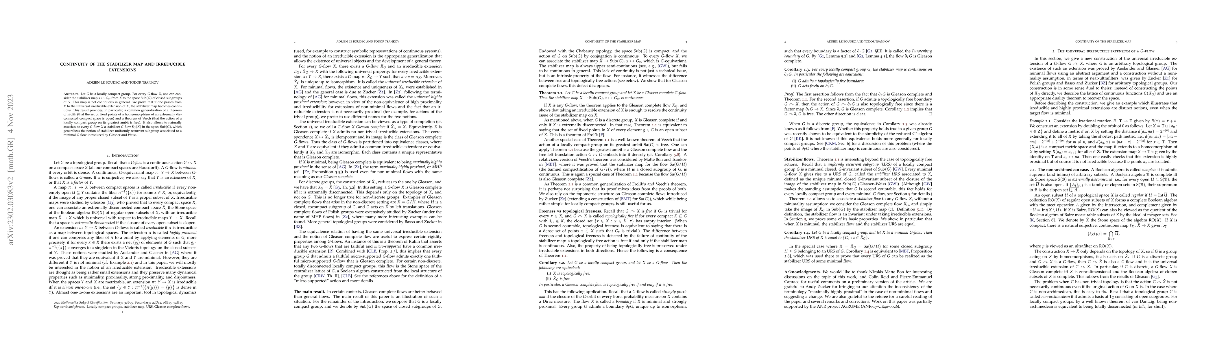 Thumbnail for Continuity of the stabilizer map and irreducible extensions
