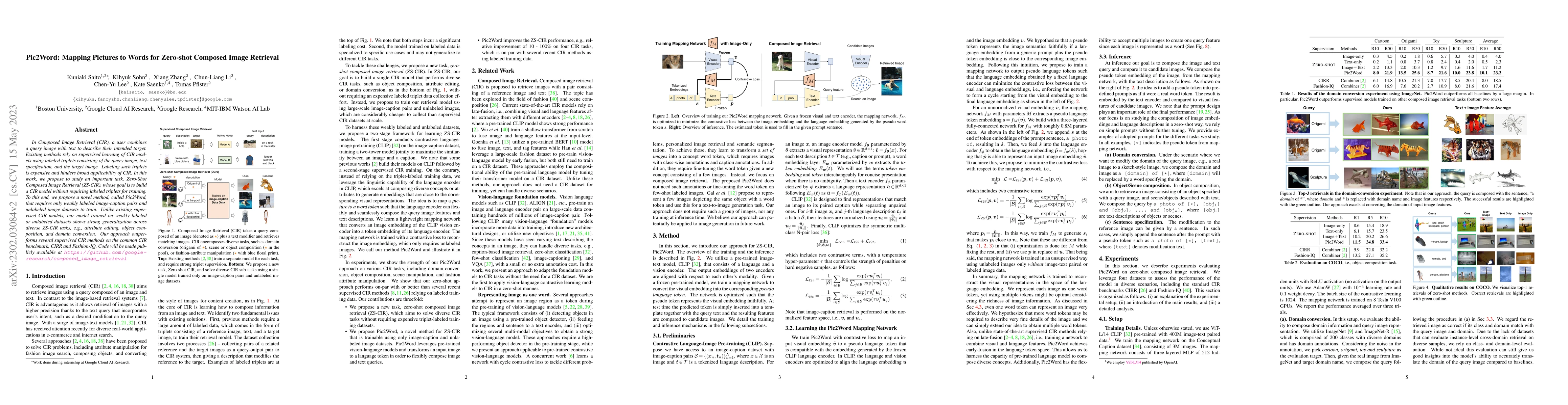 Thumbnail for Pic2Word: Mapping Pictures to Words for Zero-shot Composed Image
  Retrieval