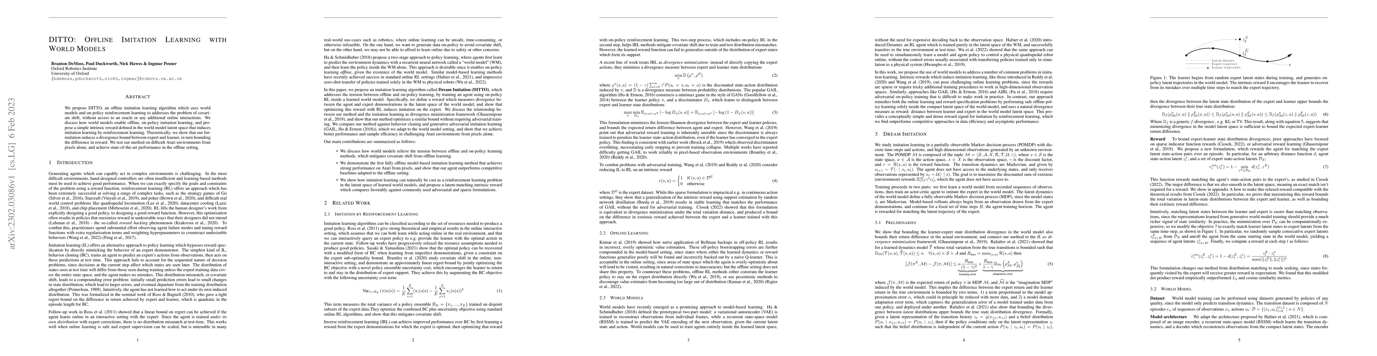 Thumbnail for DITTO: Offline Imitation Learning with World Models