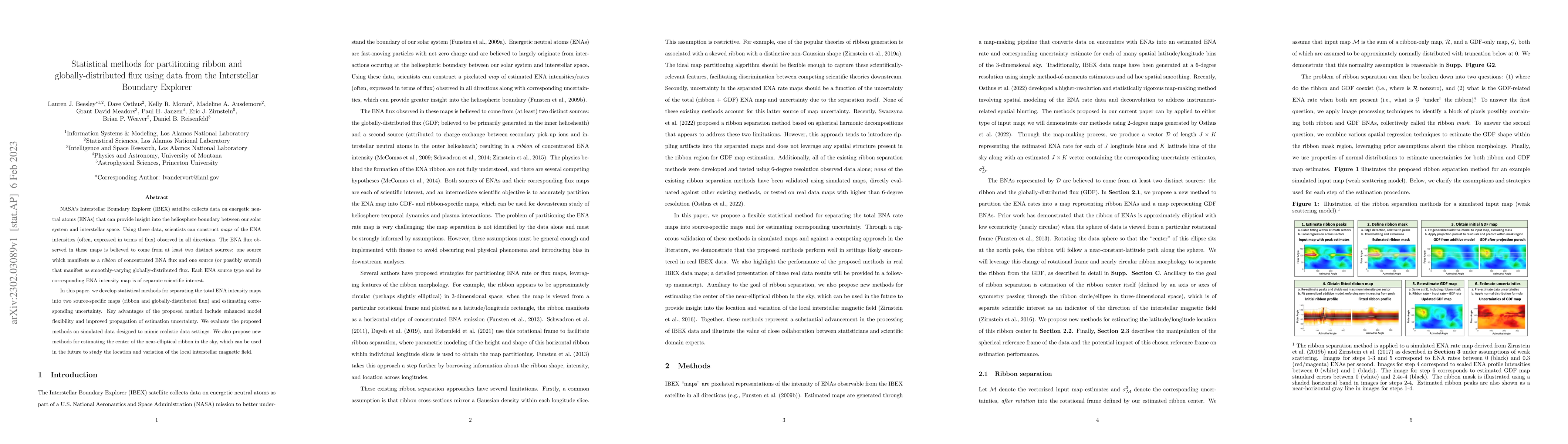 Thumbnail for Statistical methods for partitioning ribbon and globally-distributed
  flux using data from the Interstellar Boundary Explorer