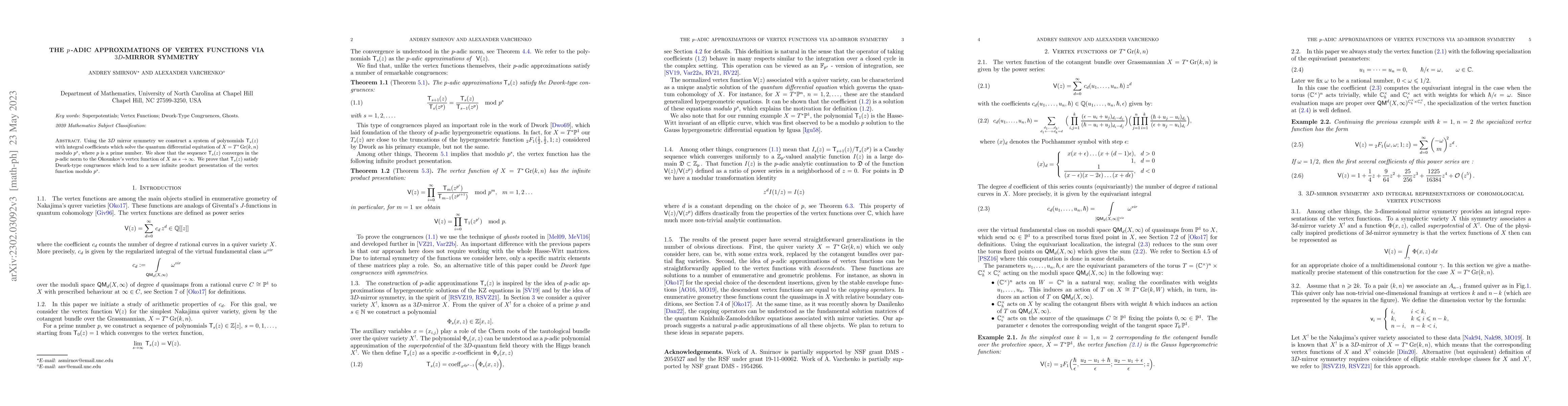 Thumbnail for The p-adic approximations of vertex functions via 3D-mirror symmetry