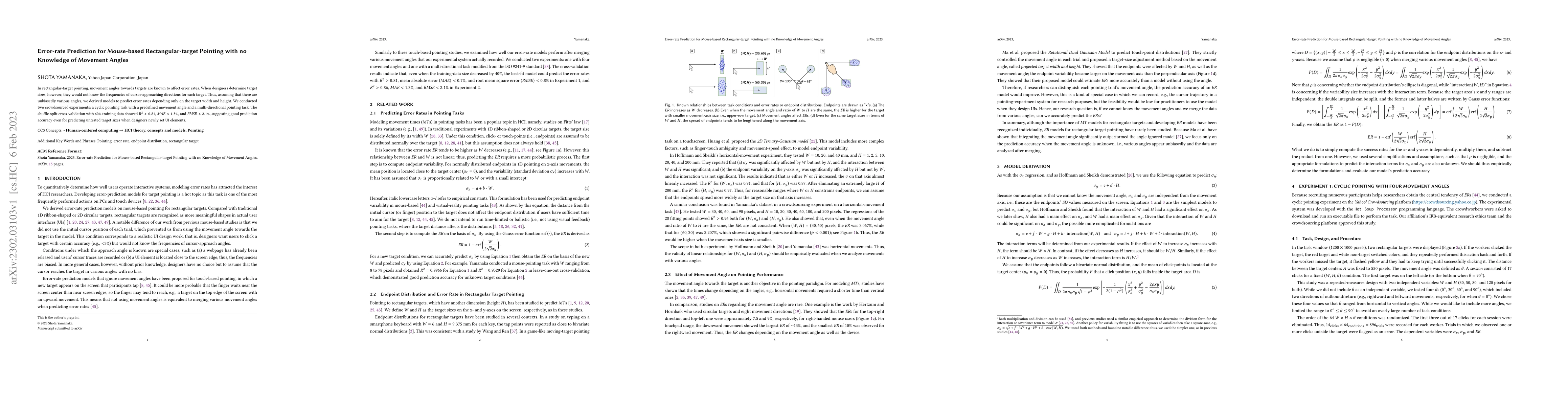 Thumbnail for Error-rate Prediction for Mouse-based Rectangular-target Pointing with
  no Knowledge of Movement Angles