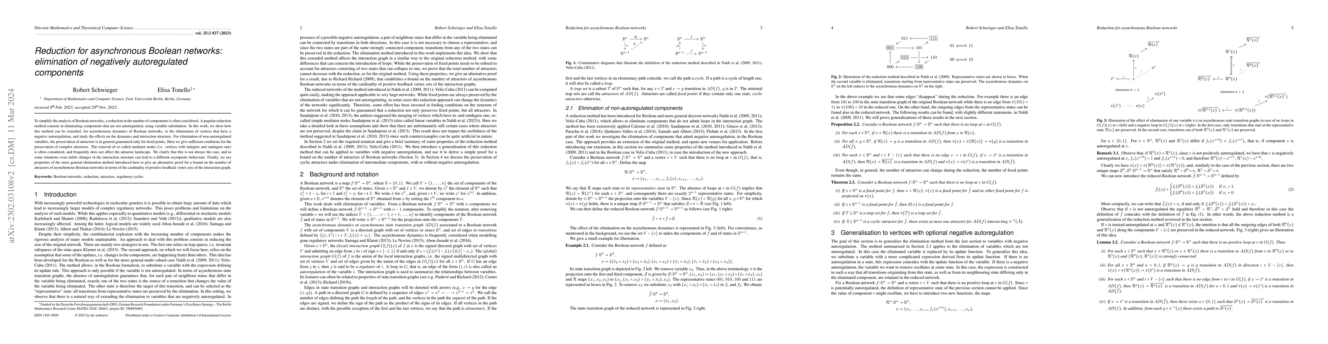 Thumbnail for Reduction for asynchronous Boolean networks: elimination of negatively
  autoregulated components