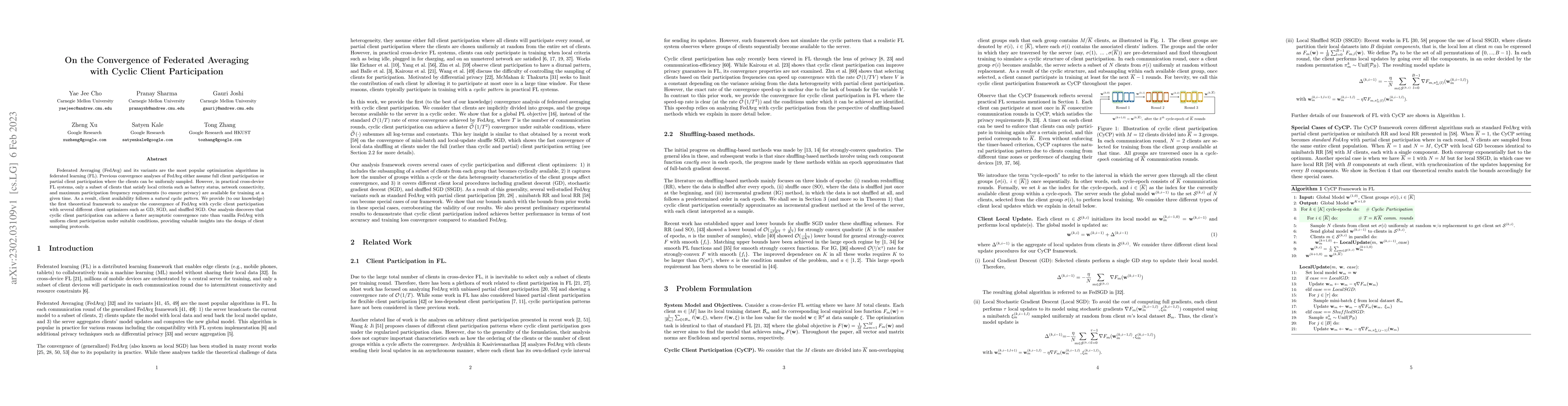 Thumbnail for On the Convergence of Federated Averaging with Cyclic Client
  Participation