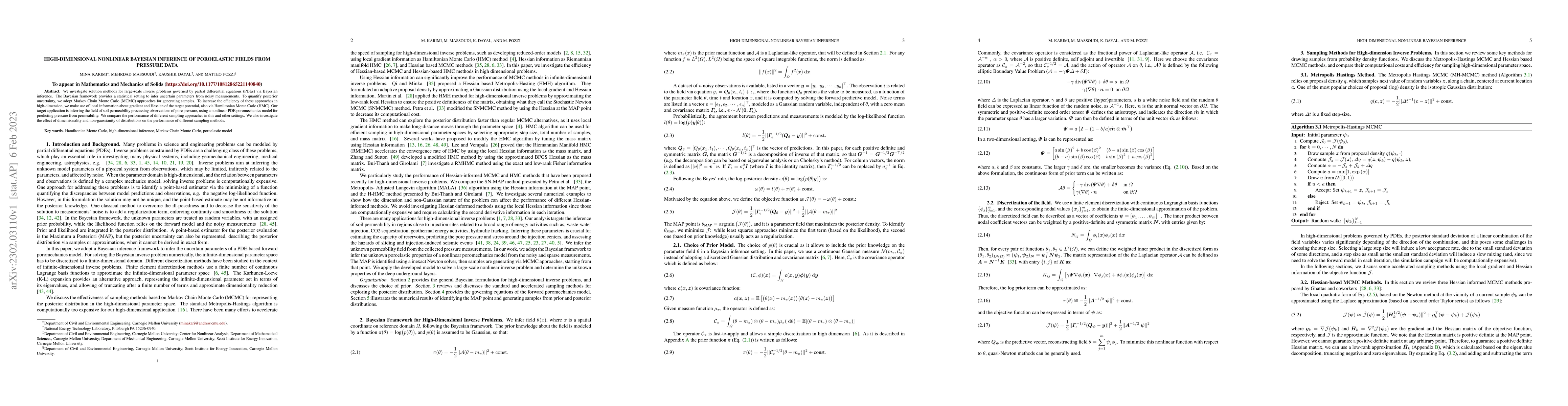 Thumbnail for High-dimensional Nonlinear Bayesian Inference of Poroelastic Fields from
  Pressure Data