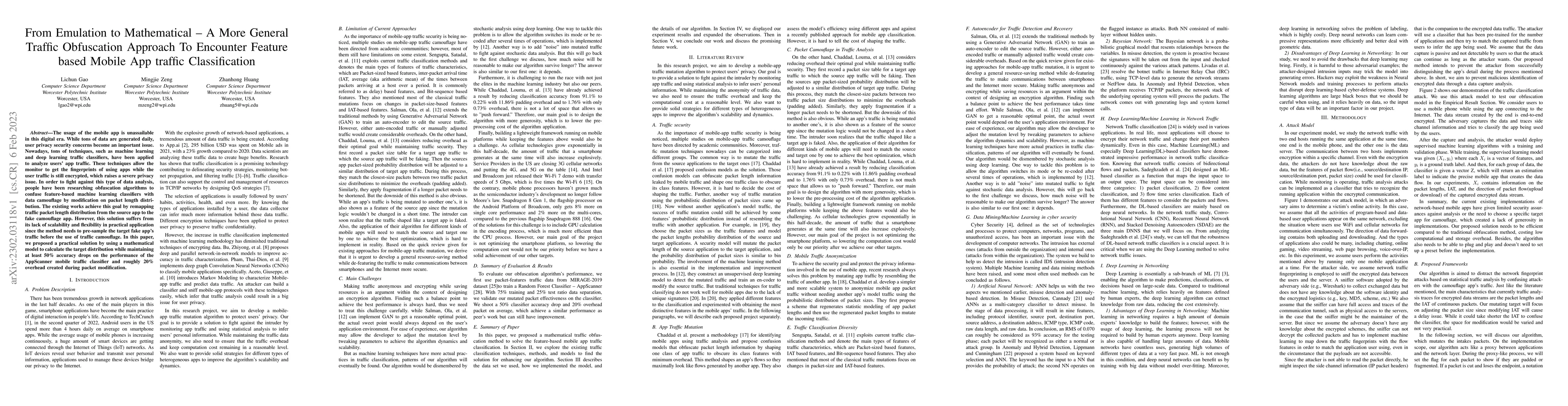 Thumbnail for From Emulation to Mathematical: A More General Traffic Obfuscation
  Approach To Encounter Feature based Mobile App traffic Classification