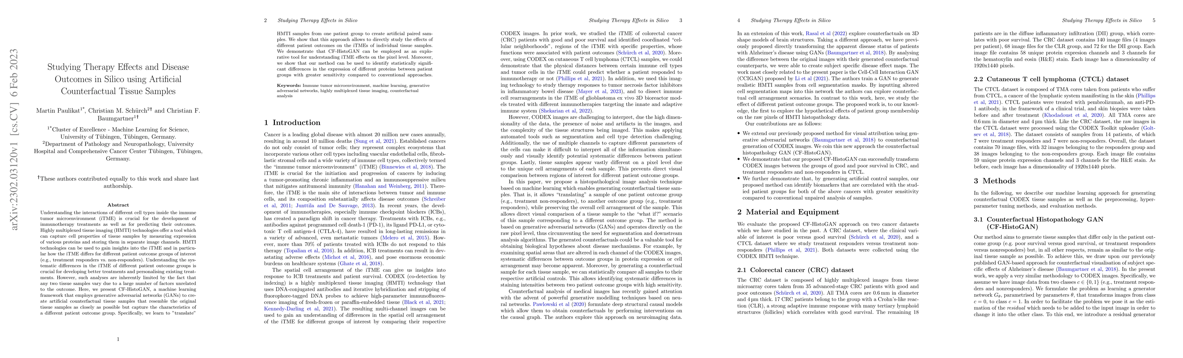 Thumbnail for Studying Therapy Effects and Disease Outcomes in Silico using Artificial
  Counterfactual Tissue Samples