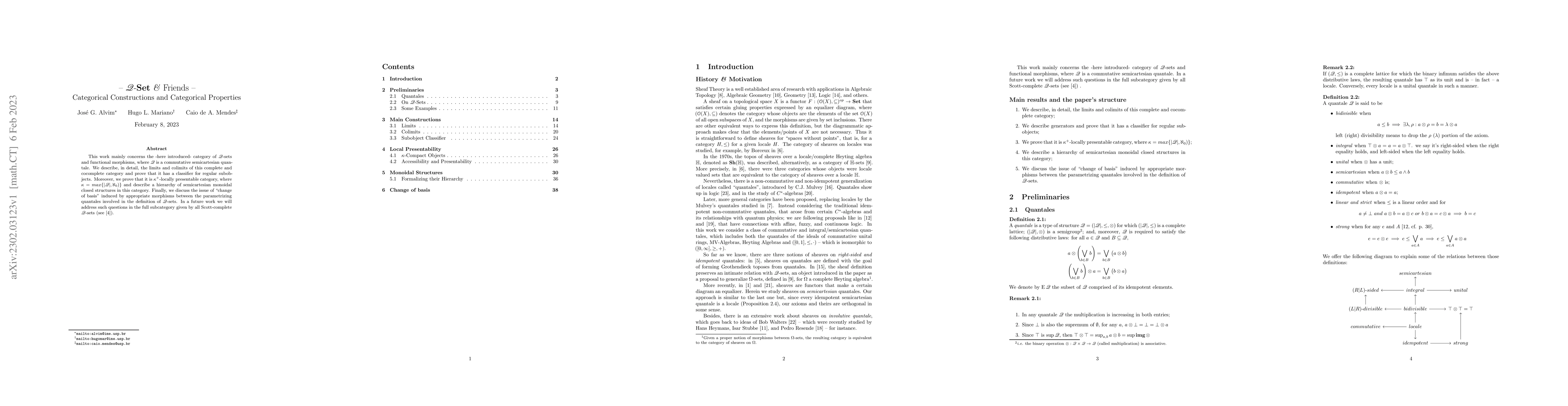 Thumbnail for $\mathscr Q$-Sets and Friends: Categorical Constructions and Categorical
  Properties