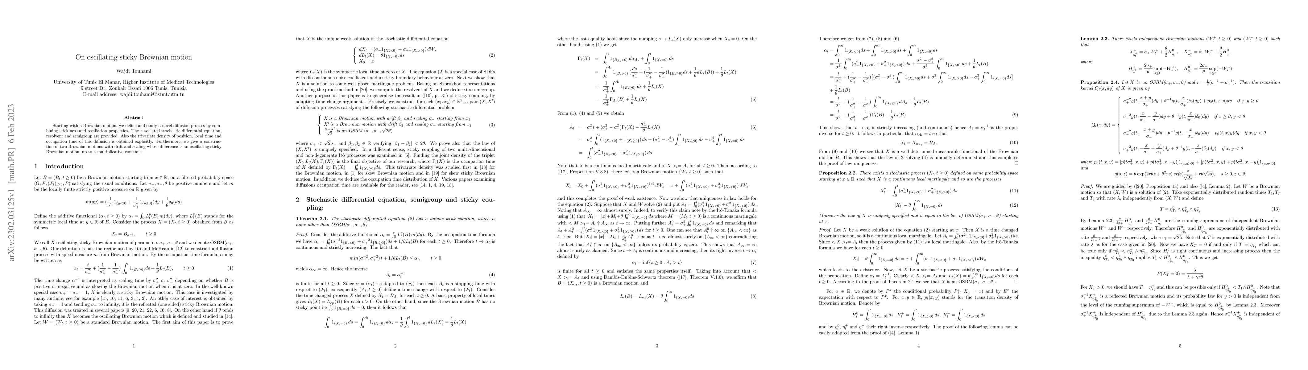Thumbnail for On oscillating sticky Brownian motion