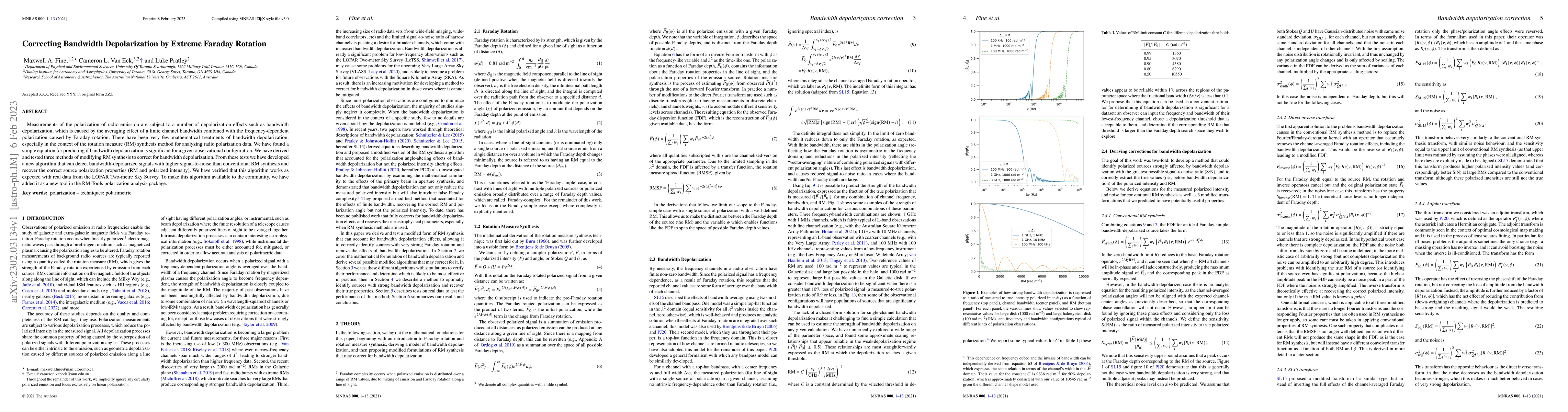 Thumbnail for Correcting Bandwidth Depolarization by Extreme Faraday Rotation