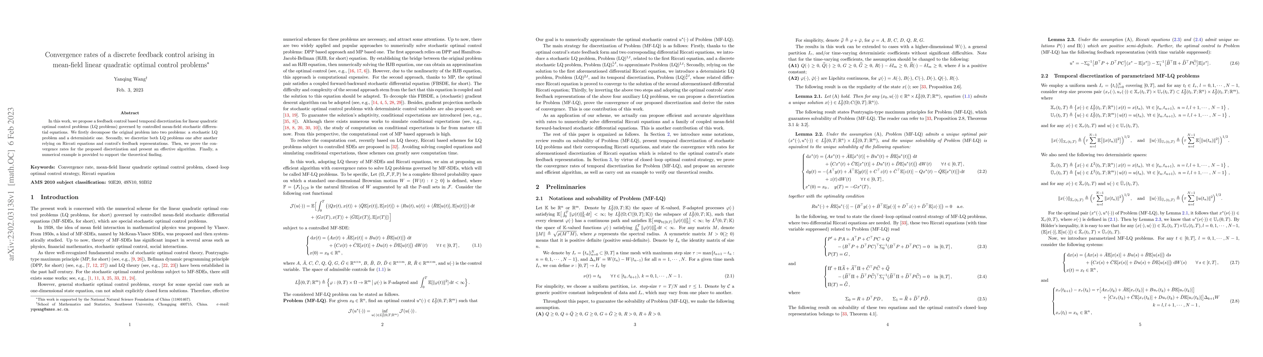 Thumbnail for Convergence rates of a discrete feedback control arising in mean-field
  linear quadratic optimal control problems