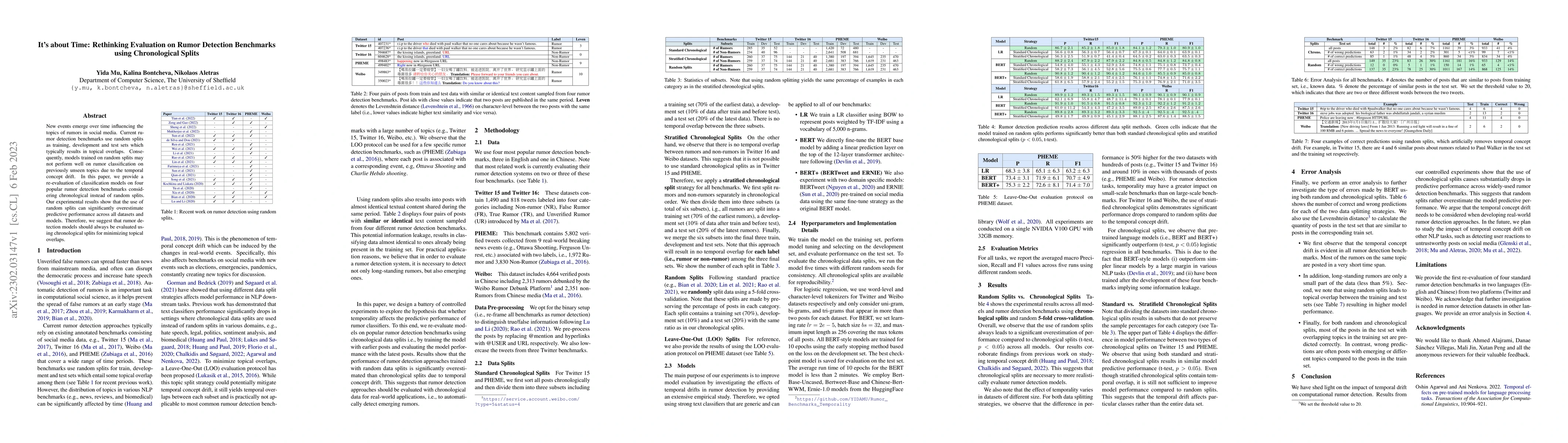 Thumbnail for It's about Time: Rethinking Evaluation on Rumor Detection Benchmarks
  using Chronological Splits